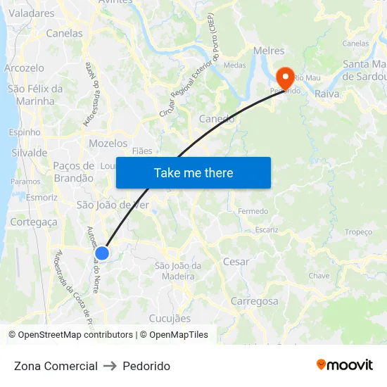 Zona Comercial to Pedorido map