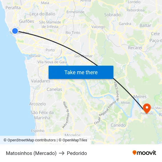 Matosinhos (Mercado) to Pedorido map