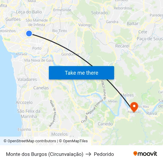 Monte dos Burgos (Circunvalação) to Pedorido map
