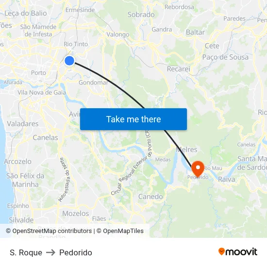 S. Roque to Pedorido map