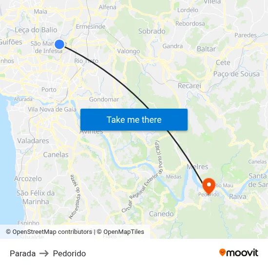 Parada to Pedorido map