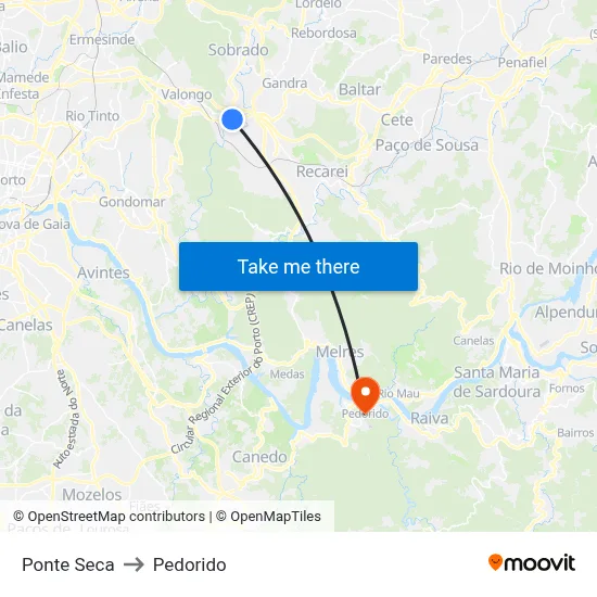 Ponte Seca to Pedorido map