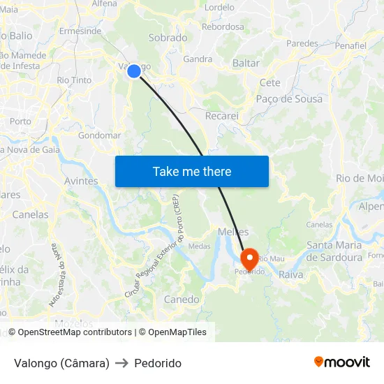 Valongo (Câmara) to Pedorido map