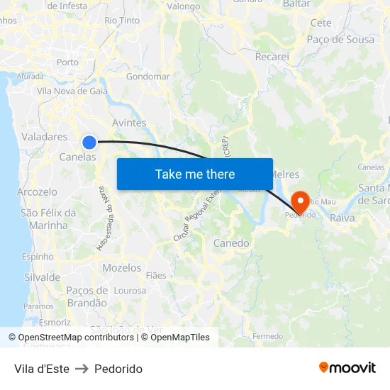 Vila d'Este to Pedorido map