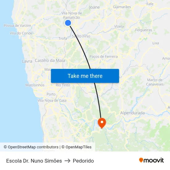 Escola Dr. Nuno Simões to Pedorido map