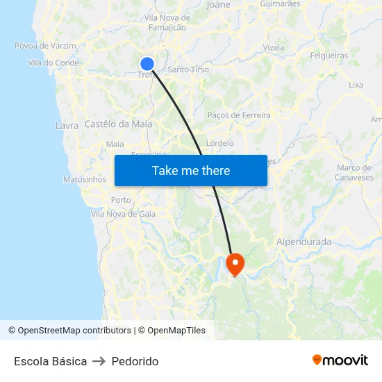 Escola Básica to Pedorido map