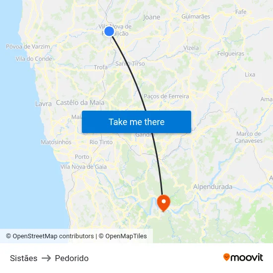Sistães to Pedorido map