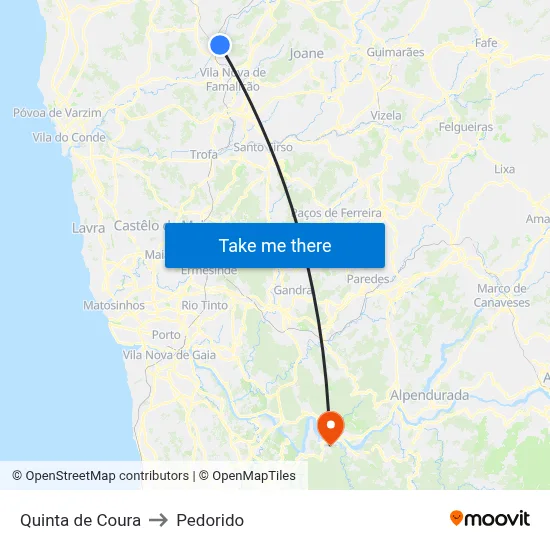 Quinta de Coura to Pedorido map