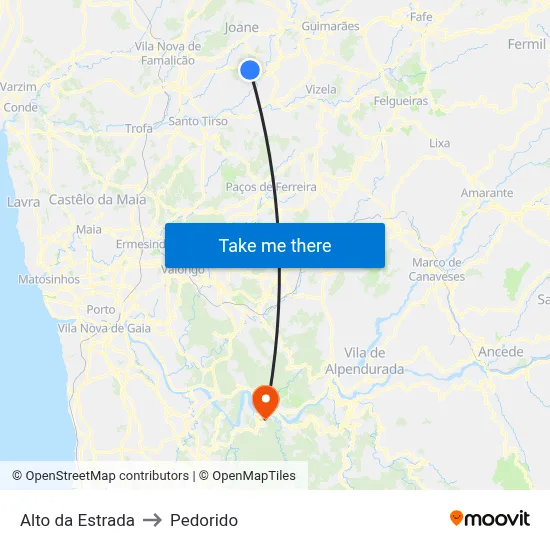 Alto da Estrada to Pedorido map