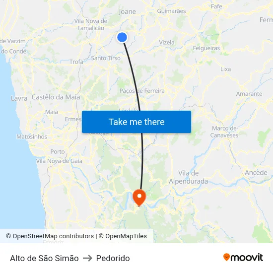 Alto de São Simão to Pedorido map