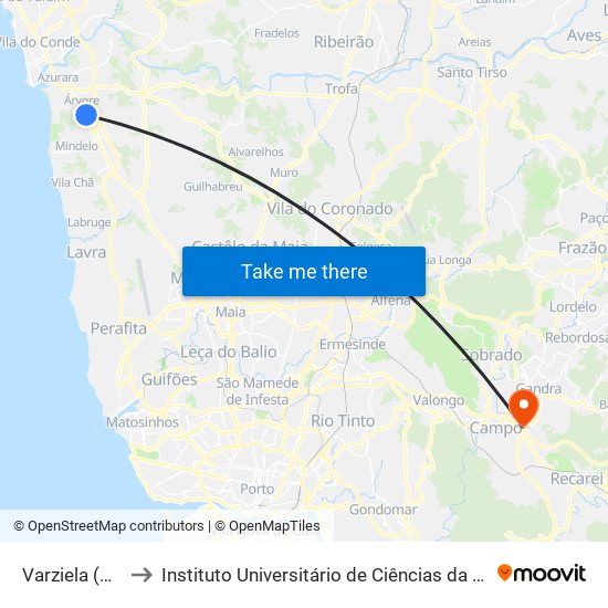 Varziela (Parque Industrial) to Instituto Universitário de Ciências da Saúde; Escola Superior de Saúde do Vale do Sousa map