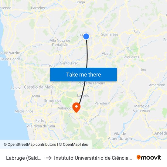 Labruge (Agra de Alvar) to Instituto Universitário de Ciências da Saúde; Escola Superior de Saúde do Vale do Sousa map