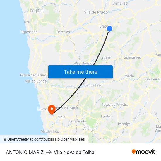 António Mariz to Vila Nova da Telha map