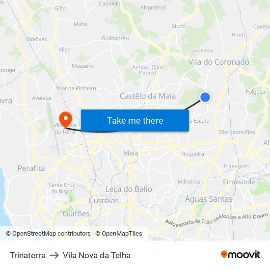 Trinaterra to Vila Nova da Telha map