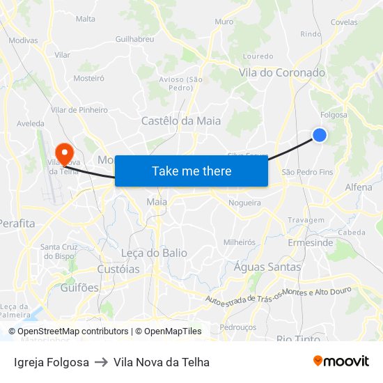 Igreja Folgosa to Vila Nova da Telha map