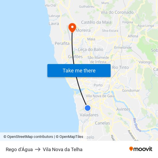 Rego D Água to Vila Nova da Telha map