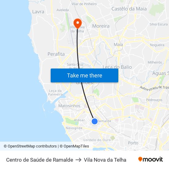 Centro de Saúde de Ramalde to Vila Nova da Telha map