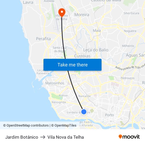 Jardim Botânico to Vila Nova da Telha map