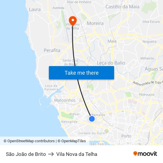 São João de Brito to Vila Nova da Telha map