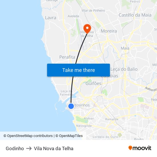 Godinho to Vila Nova da Telha map