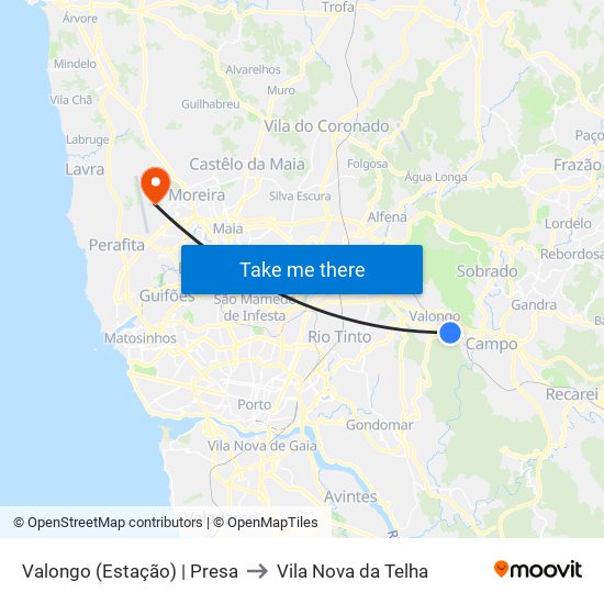 Valongo (Estação) | Presa to Vila Nova da Telha map