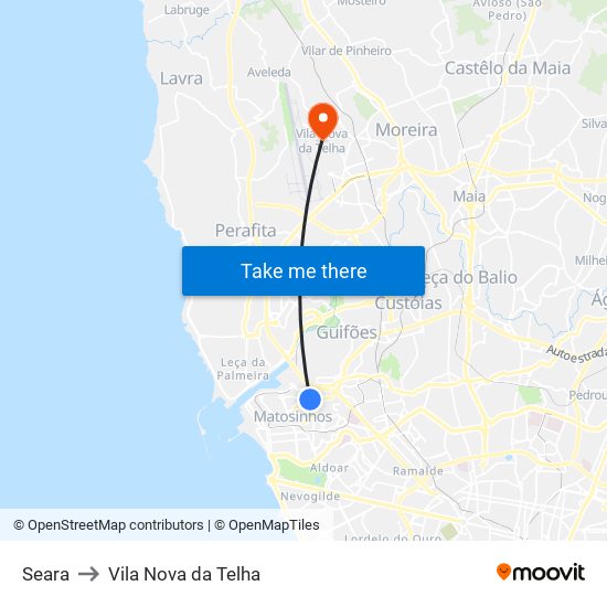 Seara to Vila Nova da Telha map