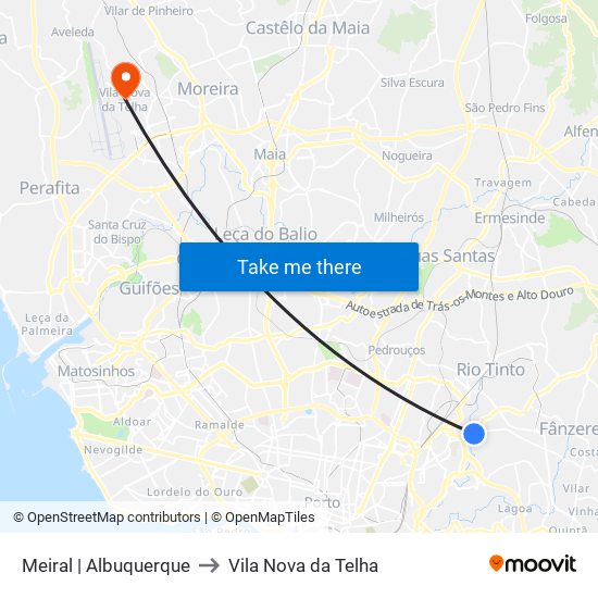 Meiral | Albuquerque to Vila Nova da Telha map