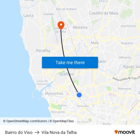Bairro do Viso to Vila Nova da Telha map