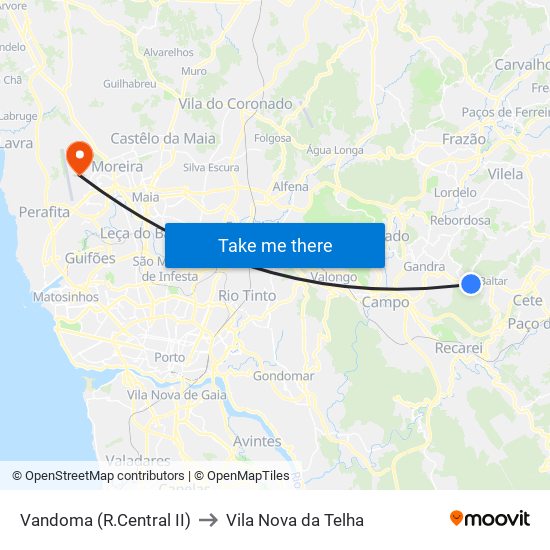 Vandoma (R.Central II) to Vila Nova da Telha map