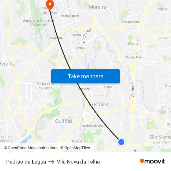 Padrão da Légua to Vila Nova da Telha map