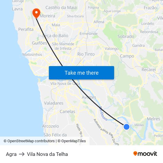 Agra to Vila Nova da Telha map
