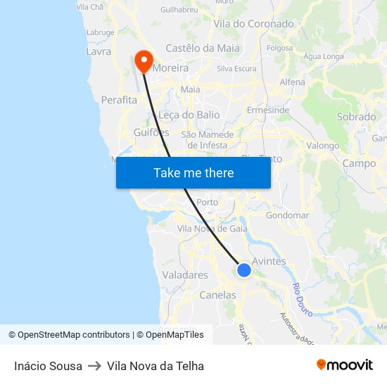 Inácio Sousa to Vila Nova da Telha map