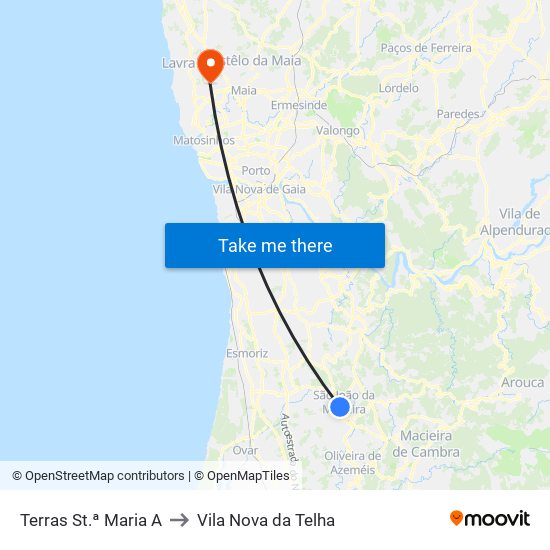 Terras St.ª Maria A to Vila Nova da Telha map