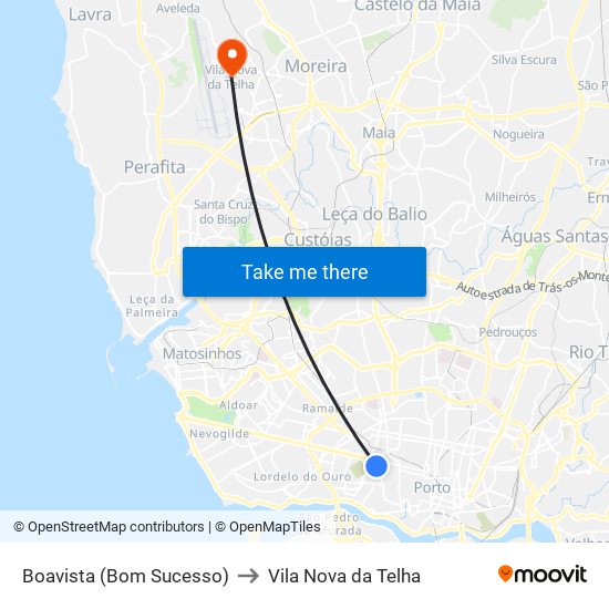 Boavista (Bom Sucesso) to Vila Nova da Telha map