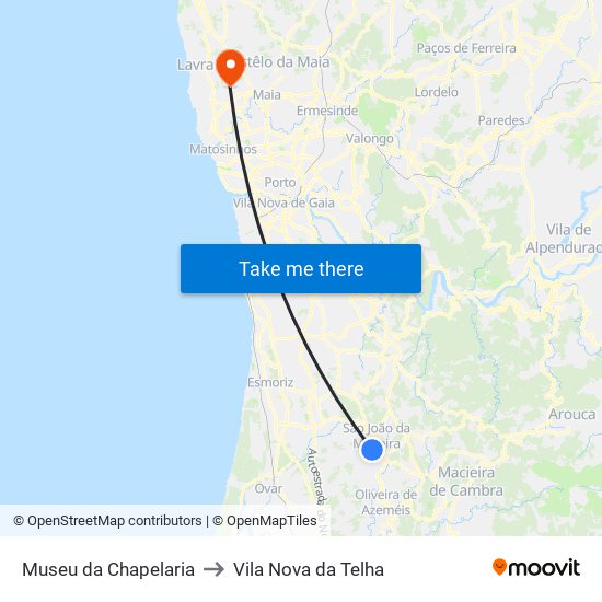 Museu da Chapelaria to Vila Nova da Telha map