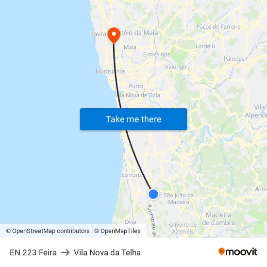 EN 223 Feira to Vila Nova da Telha map