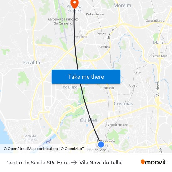 Centro de Saúde SRa Hora to Vila Nova da Telha map