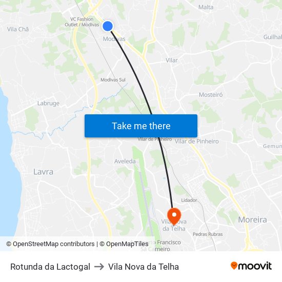 Rotunda da Lactogal to Vila Nova da Telha map