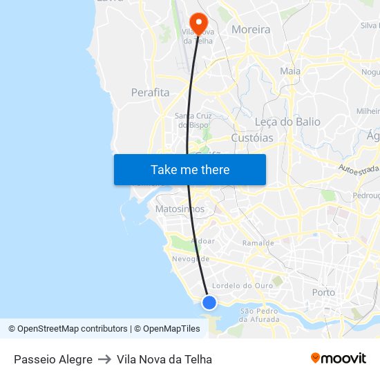 Passeio Alegre to Vila Nova da Telha map