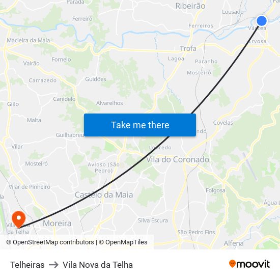 Telheiras to Vila Nova da Telha map