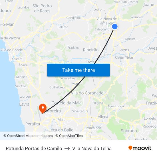 Rotunda Portas de Camilo to Vila Nova da Telha map