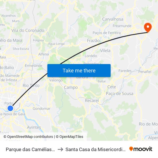 Parque das Camélias (Terminal) to Santa Casa da Misericordia de Lousada map