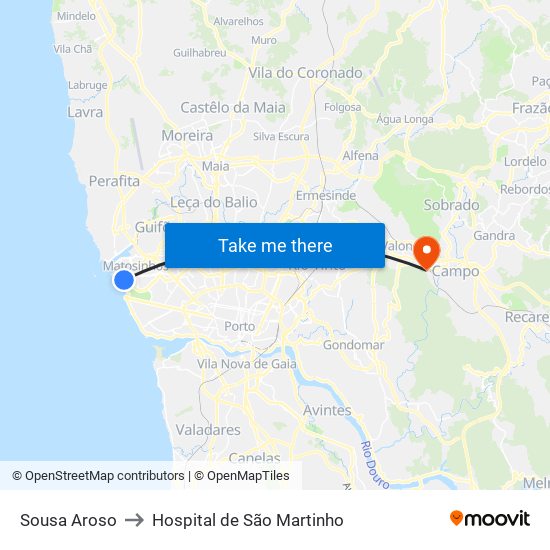 Sousa Aroso to Hospital de São Martinho map