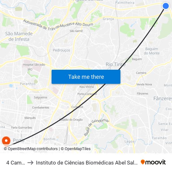 4 Caminhos to Instituto de Ciências Biomédicas Abel Salazar - Polo de Medicina map