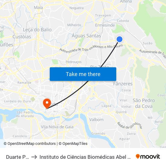 Duarte Pacheco to Instituto de Ciências Biomédicas Abel Salazar - Polo de Medicina map