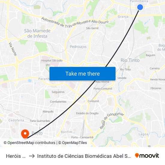 Heróis Angola to Instituto de Ciências Biomédicas Abel Salazar - Polo de Medicina map