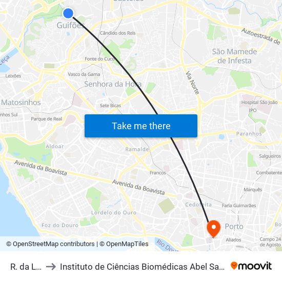 R. da Lomba to Instituto de Ciências Biomédicas Abel Salazar - Polo de Medicina map