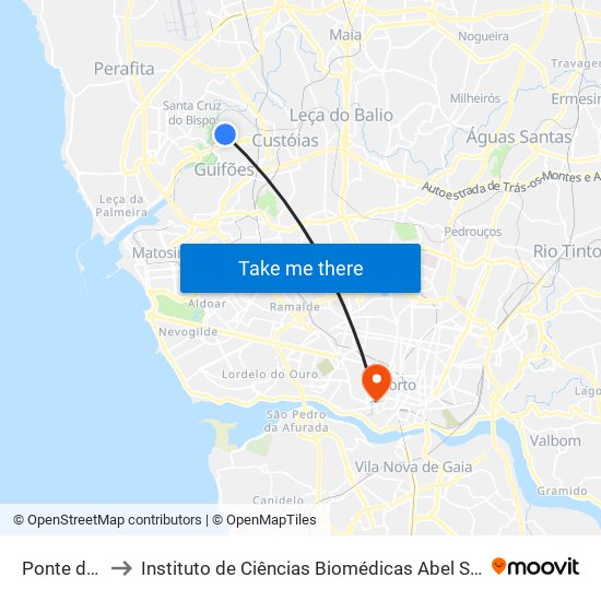 Ponte do Carro to Instituto de Ciências Biomédicas Abel Salazar - Polo de Medicina map