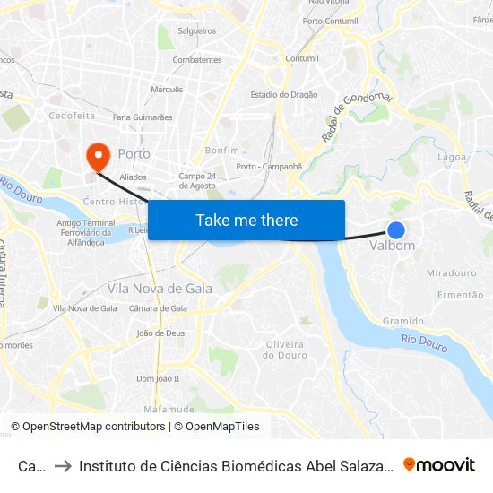 Catão to Instituto de Ciências Biomédicas Abel Salazar - Polo de Medicina map