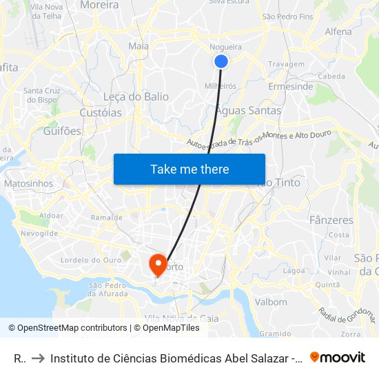 Rio to Instituto de Ciências Biomédicas Abel Salazar - Polo de Medicina map